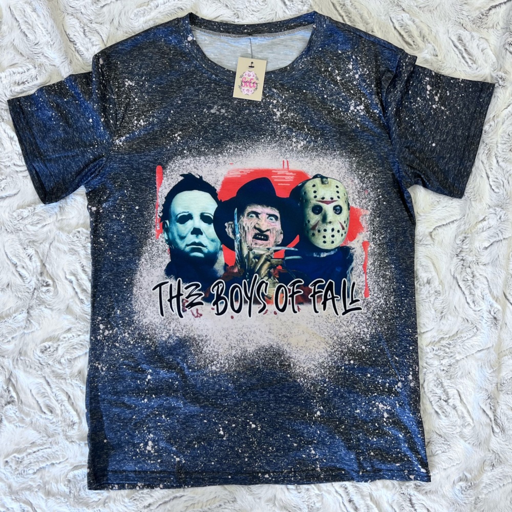 “The Boys of Fall” Jason, Freddie and Michael Bleached Halloween Shirt 💗